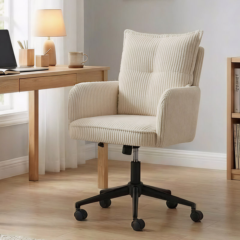 Plush Corduroy Swivel Adjustable Desk Office Chair, White