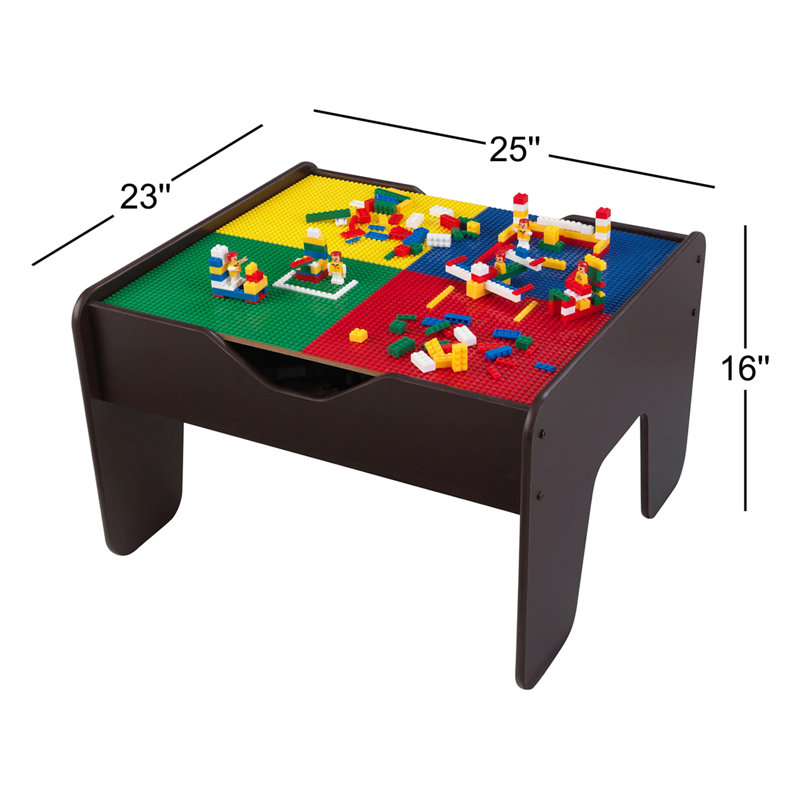 2-in-1 Wooden Activity Table with Board, Train Set and 195 Bricks, Espresso