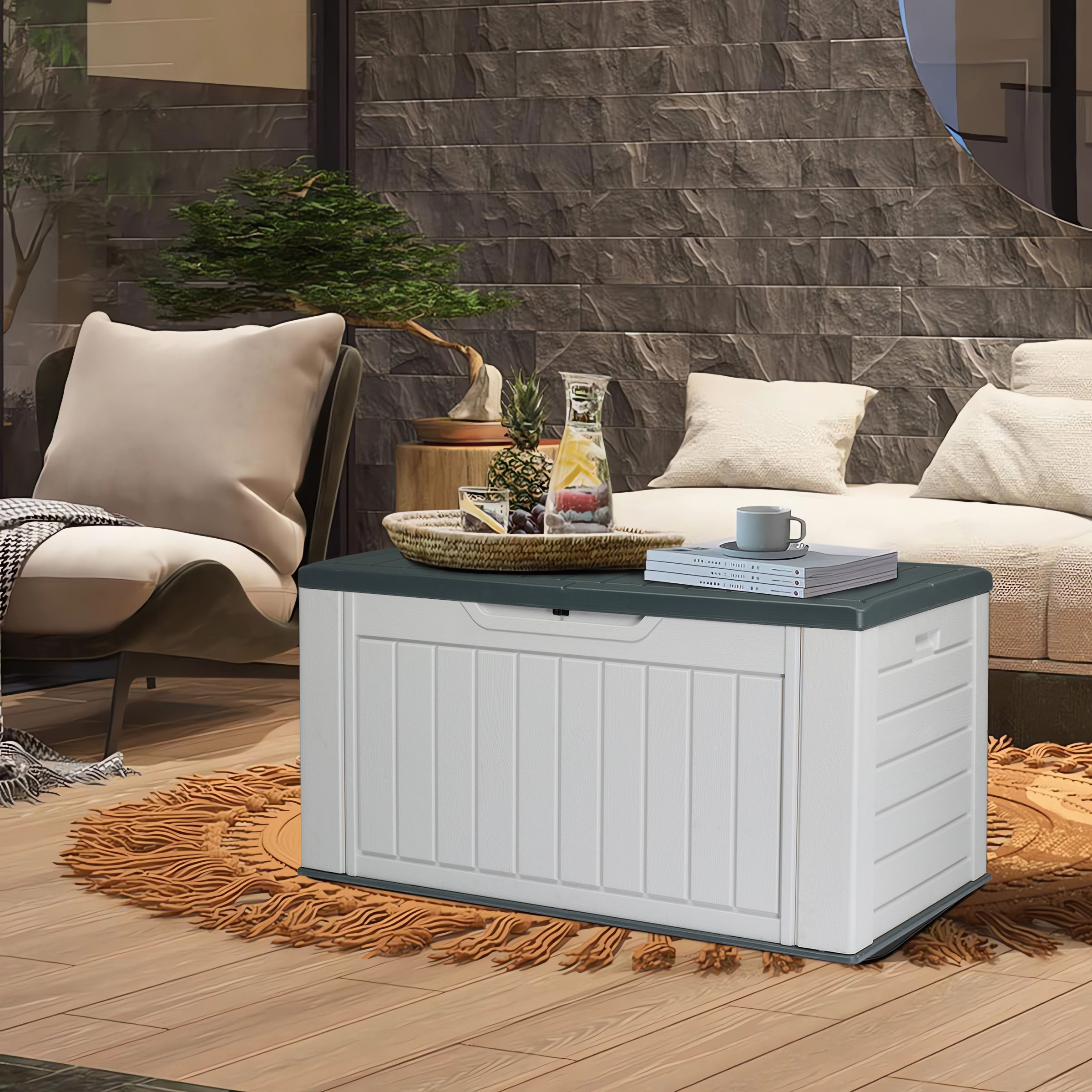 Outdoor Storage Cabinet Outsunny 75 Gallon Wooden Deck Box