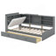 Lit plateforme simple en bois avec tête de lit avec rangement, tablettes et 2 tiroirs, gris-1299759291-1299759290