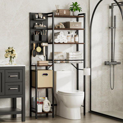 Support de rangement au-dessus de la toilette avec panneau perforé et panier de rangement