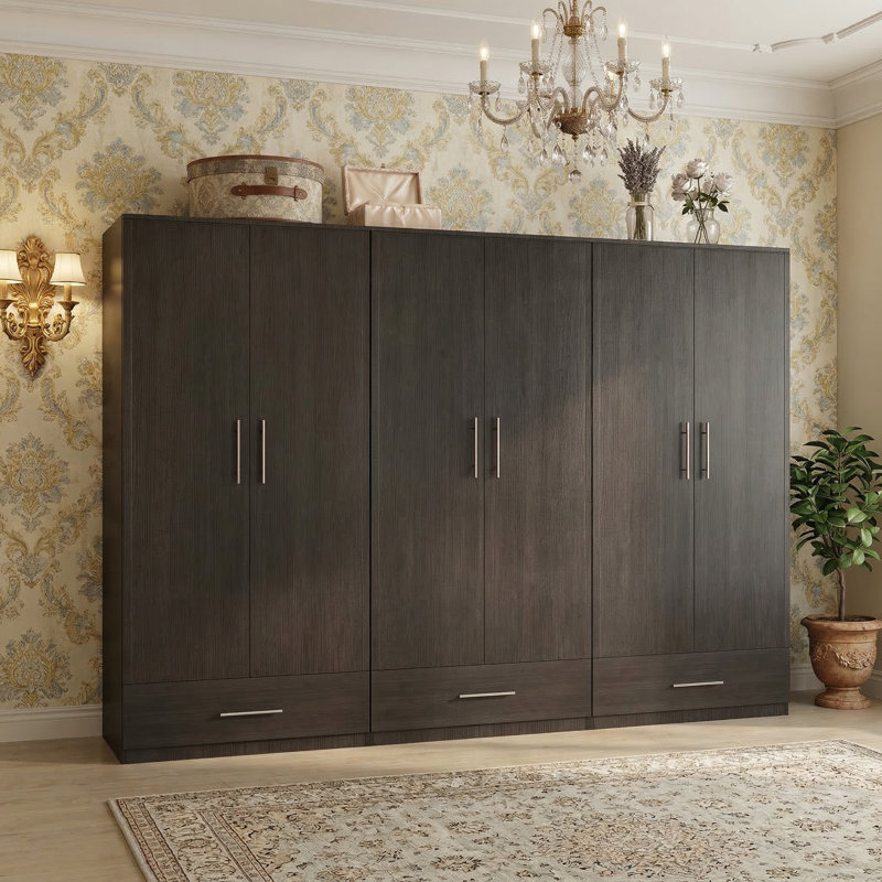 94.5'' Wide 6 Doors Wardrobe Armoire With 3 Drawers, Black