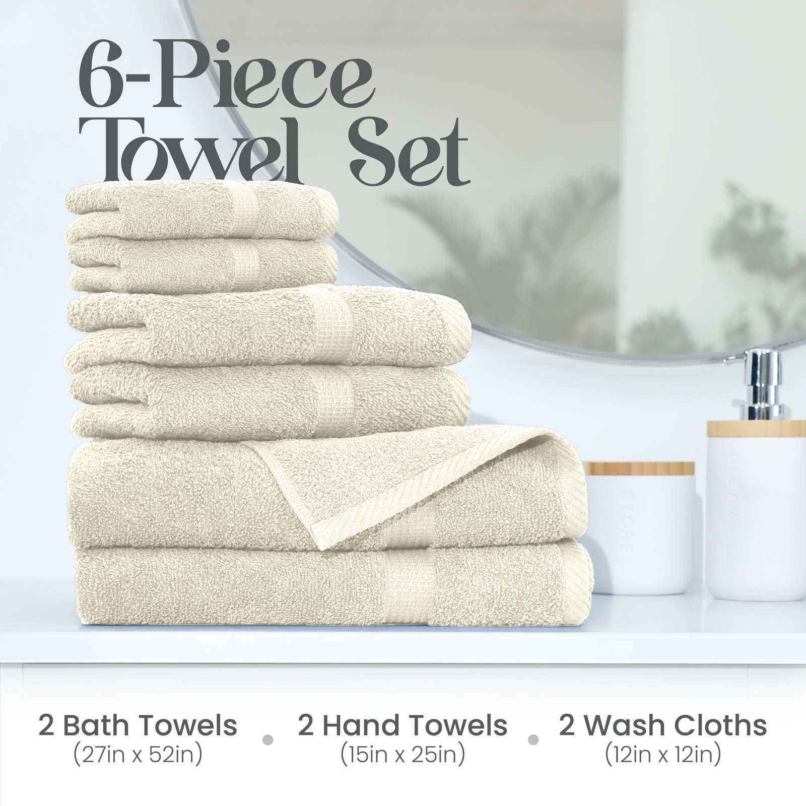 Essentials 6-Piece Bath Towel Set, Ecru