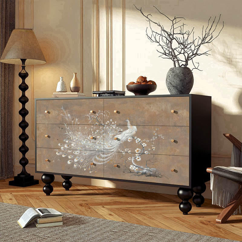 Modern Light  Luxury 6-Drawer Storage Cabinet, Black