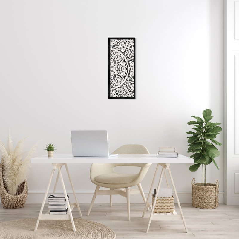 Boho Black and White Fractal Pattern Canvas Print, 10" x 24"