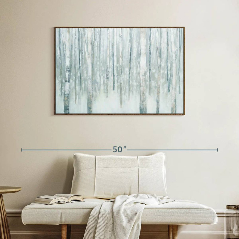 Bouleaux en bleu-gris d'hiver, Cadre flottant en noyer, 40 po x 27 po