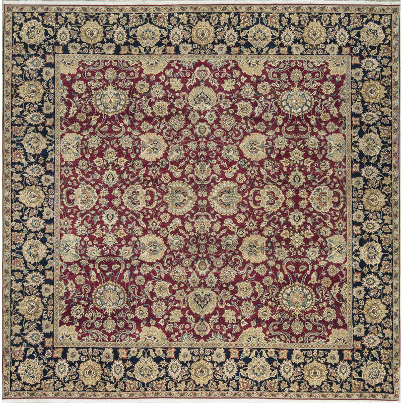 Tapis carré rouge et noir de haute qualité noué à la main