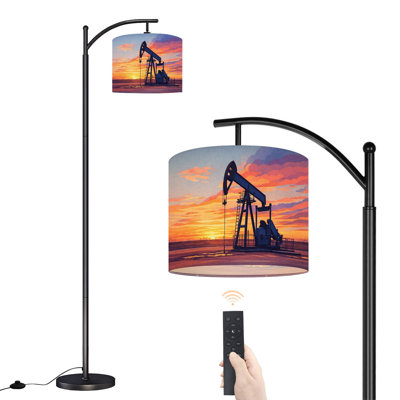 Lampe sur pied à arc avec abat-jour réglable Pompe à huile plate-forme Lampe sur pied pour site de champs de pétrole et de pétrole à 3 températures de couleur, intensité variable, lampe sur pied avec interrupteur au pied pour la chambre à coucher