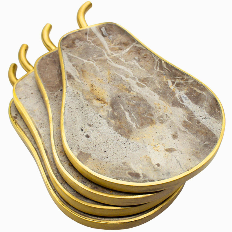 Brown Marble Pear Coaster Set