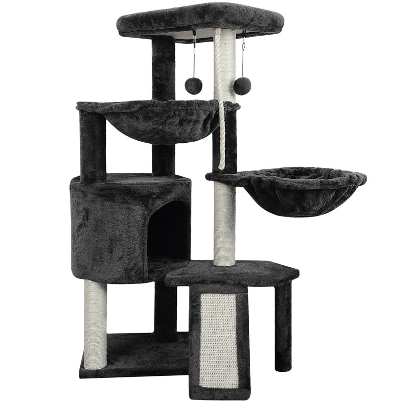 Arbre à chat à trois couches avec condo et deux hamacs, Gris foncé