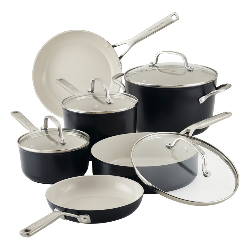 KitchenAid Hard Anodized Ceramic Nonstick Cookware Pots and Pans Set, 10 Piece, Black