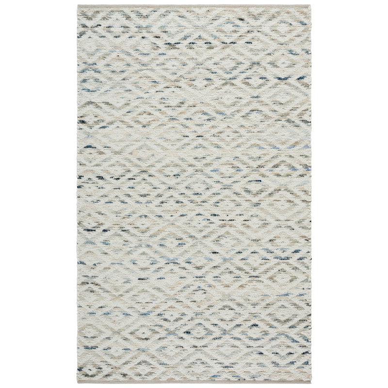 Natura 786 Hand Woven Denim/Salvage/Cotton Geometric Rug in Blue/Ivory, Rectangle 4' x 6'