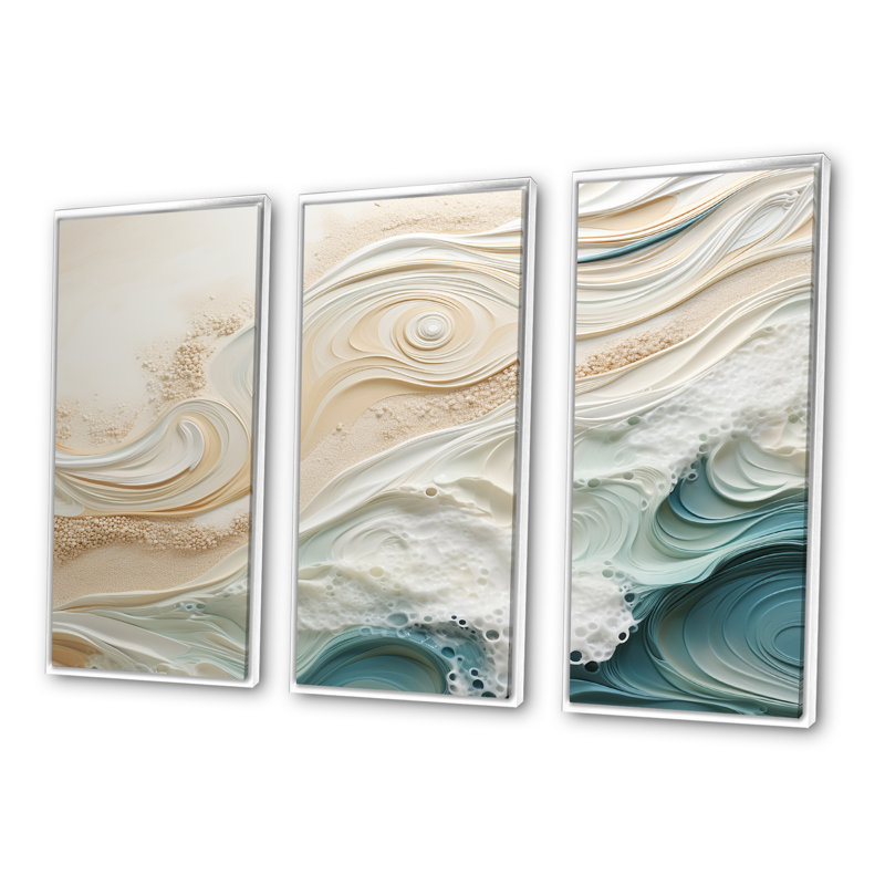 Bleu moderne et beige sable, vue aérienne IV - plage, plage, sable, ensemble d'art sur toile, H 28 po x l 36 po x P 1 po