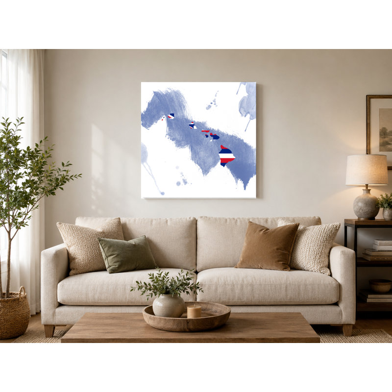 «Hawaii State Map Watercolor», art mural sur toile carrée, 16" W x 16" H