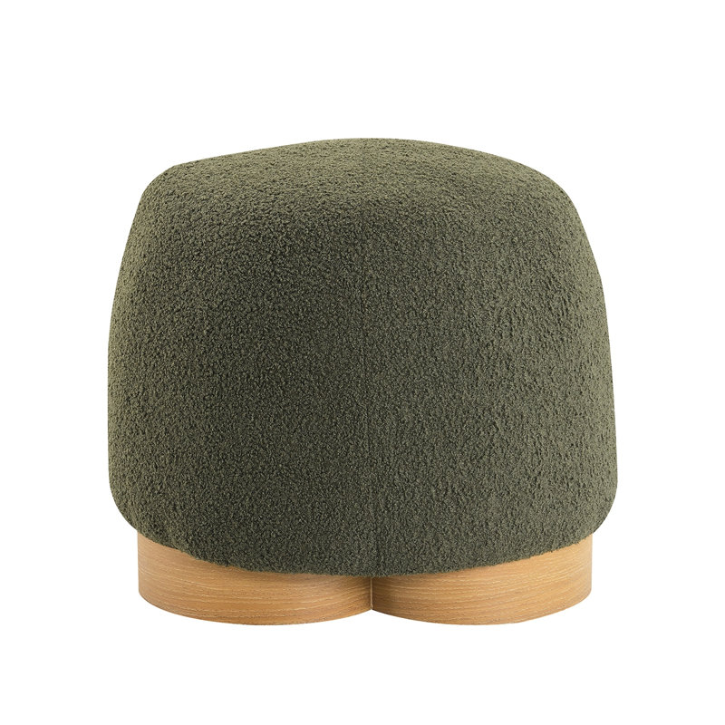 Fully Assembled Round Soft Teddy Fabric Upholstered Ottoman, Footstool With Soft Padded Seat, Fully Assembled Modern Sofa Couch Footrest, Extra Seating For Bedroom Entryway, Olive Green