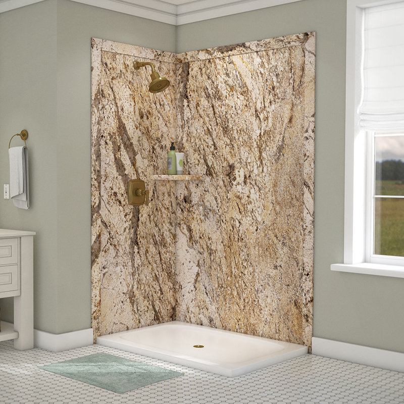FlexStone Elegance 2-Panel 48"W x 36"D x 80"H Corner Shower Surround in Golden Beaches, Golden Beaches