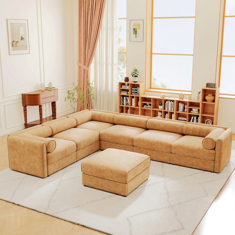 Canapé modulaire 6 pièces avec rangement en chenille douce de style contemporain Cylindrica pour le salon