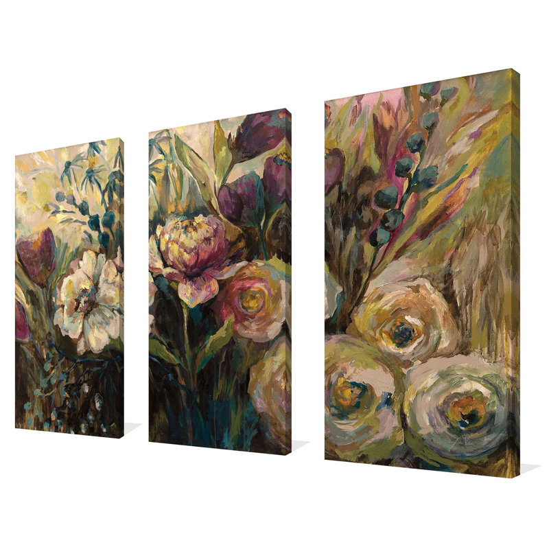 Summer Garden - 3 pièces, reproduction d'art sur toile tendue, H 32 po x l 48 po x P 0,75 po