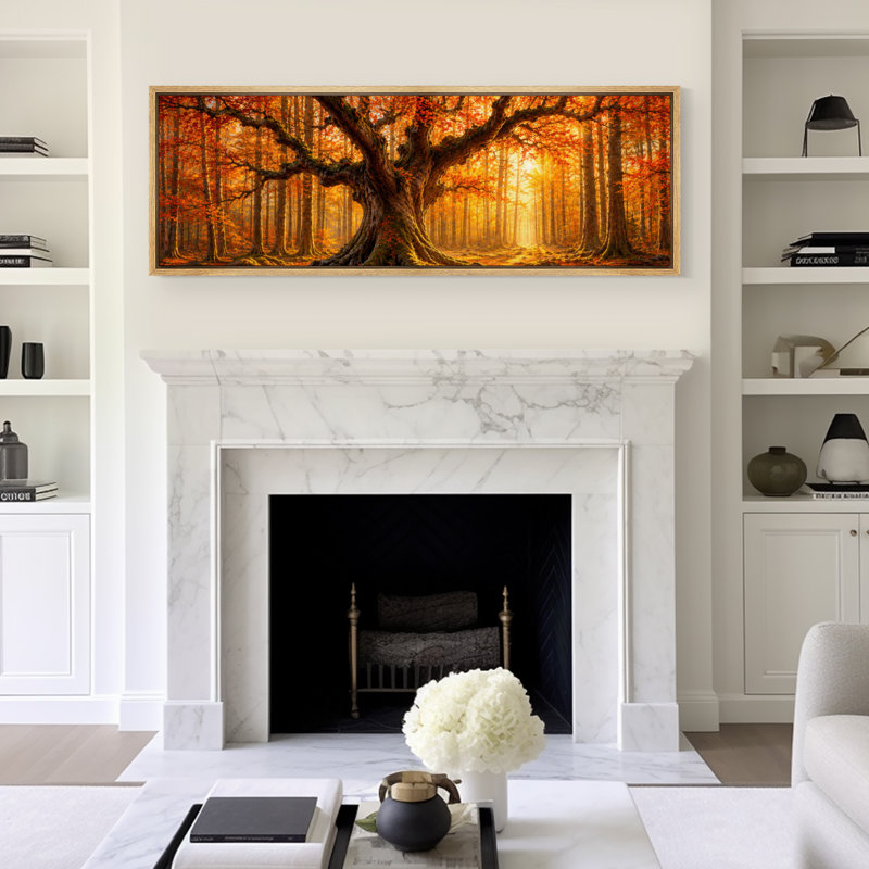 «Golden Autumn Forest Giant Tree Nature Landscape», grand art mural sur toile encadrée, H 20 po x l 60 po x P 1,5 po, Naturel