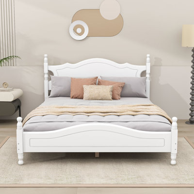 Wood Platform Bed Frame,Retro Style Platform Bed with Wooden Slat Support