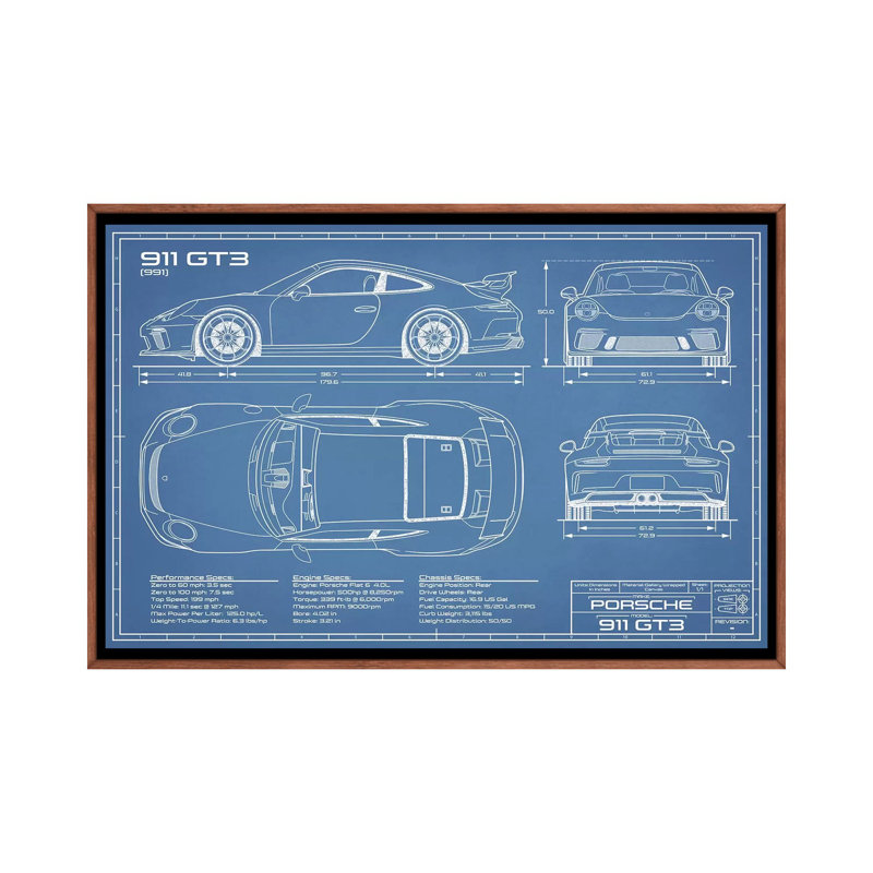 Conception de la 911 GT3 (991) de la compagnie - impression de dessin, Pas de tapis, H 18 po x l 26 po x P 1,5 po