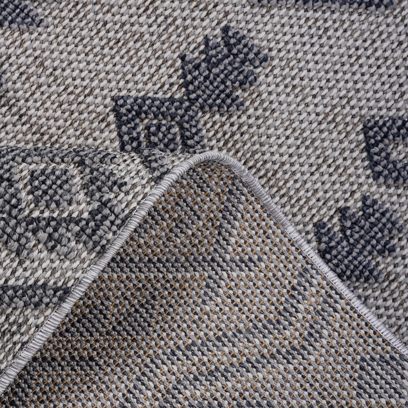 Area Rug Traditional Indoor-Outdoor, White/Gray, Rectangle 7'9" x 10'