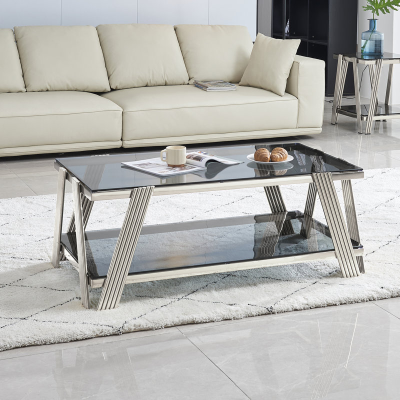 Allyse Glass Top Coffee Table, Silver, Black