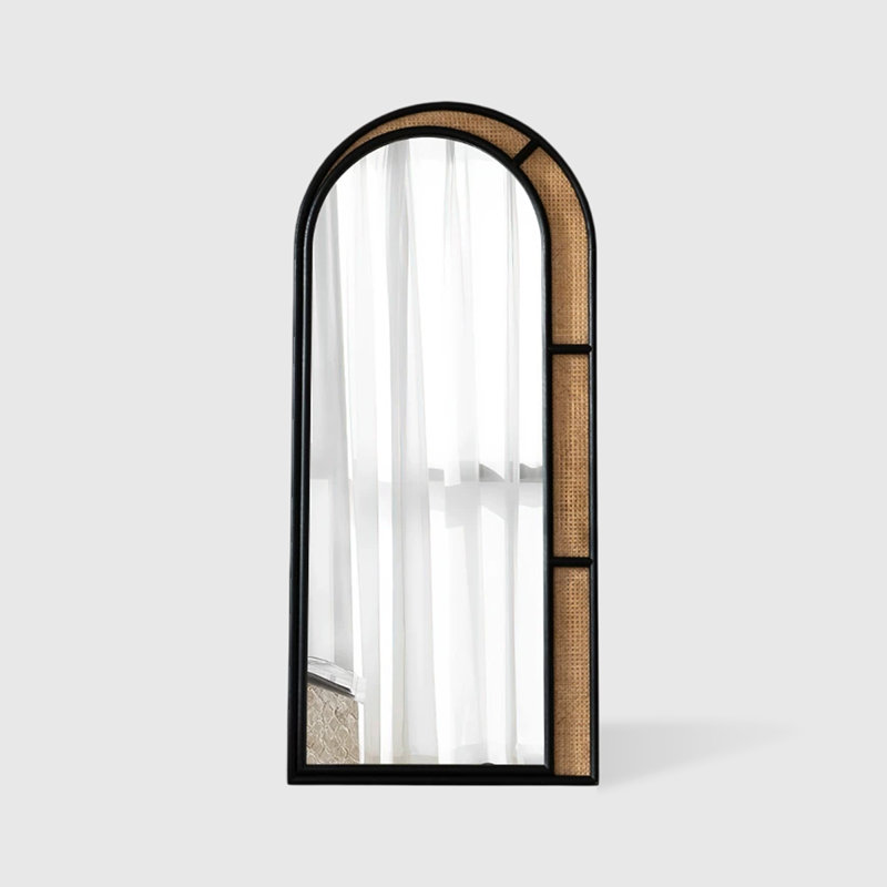 Half-Circle Solid Wood+Rattan Full Length Mirrors, 70.87" H x 31.5" W