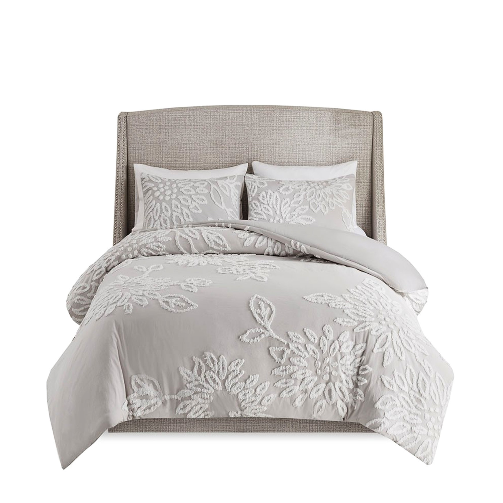 fengshu Cotton Chenille King/ King Warm Grey With Flower Detail — free download