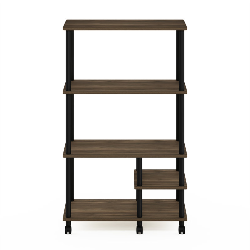 Oliveria 4-Tier Toolless Multipurpose Etagere Bookcase with Wheels, Columbia Walnut/Black