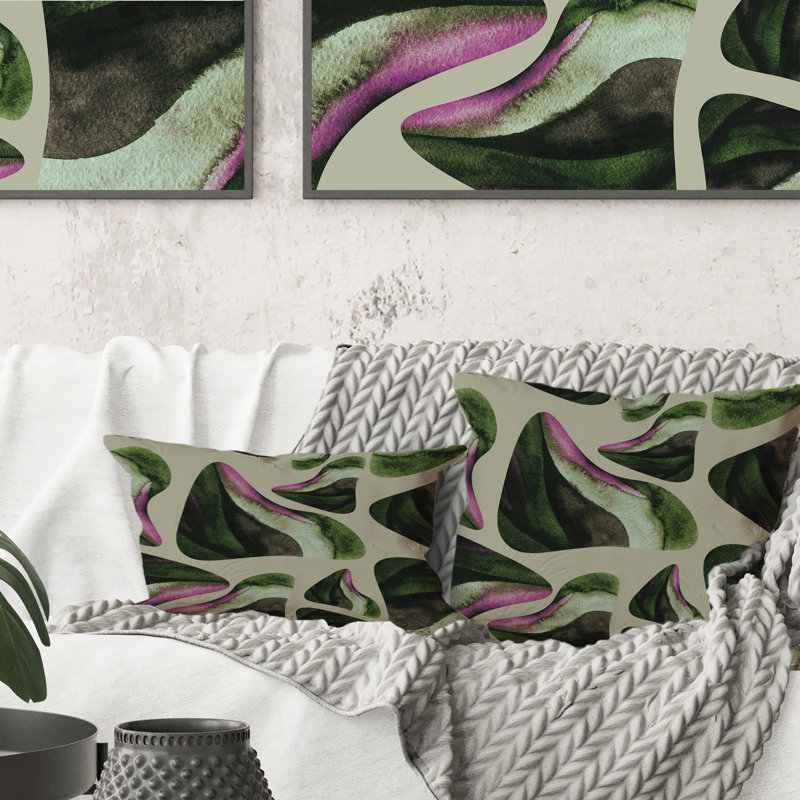 Éléments abstraits vert foncé I - coussin décoratif imprimé moderne, 16 po x 16 po
