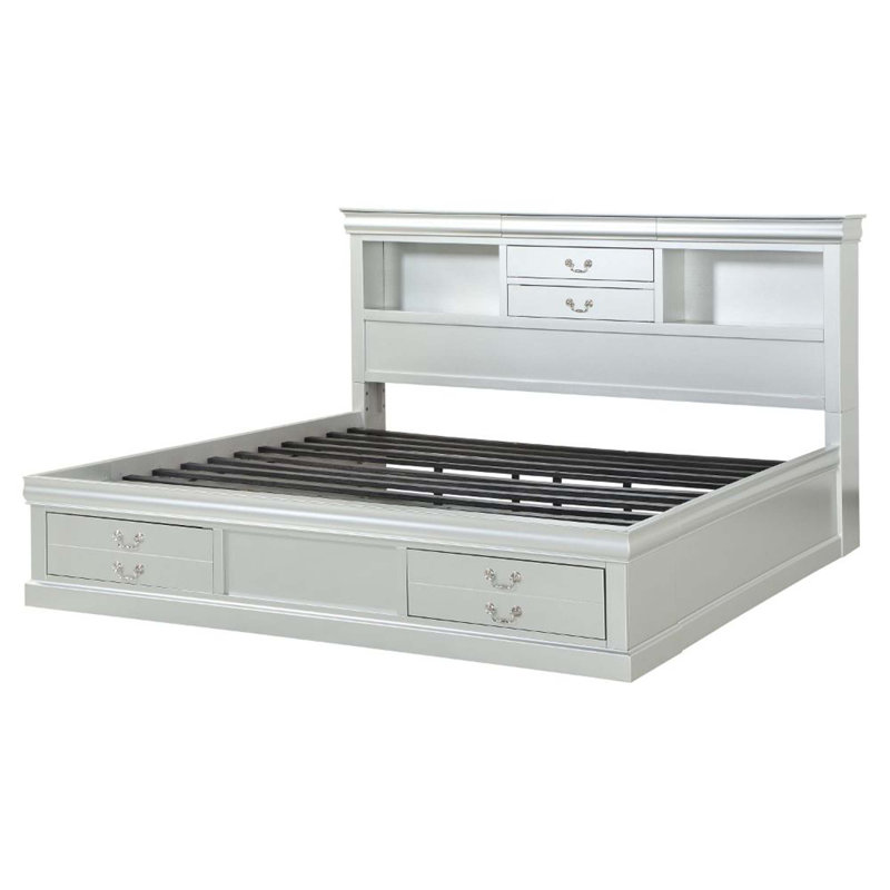 Cadre de lit Andy, lit de rangement, lit plateforme, Grand, Platine
