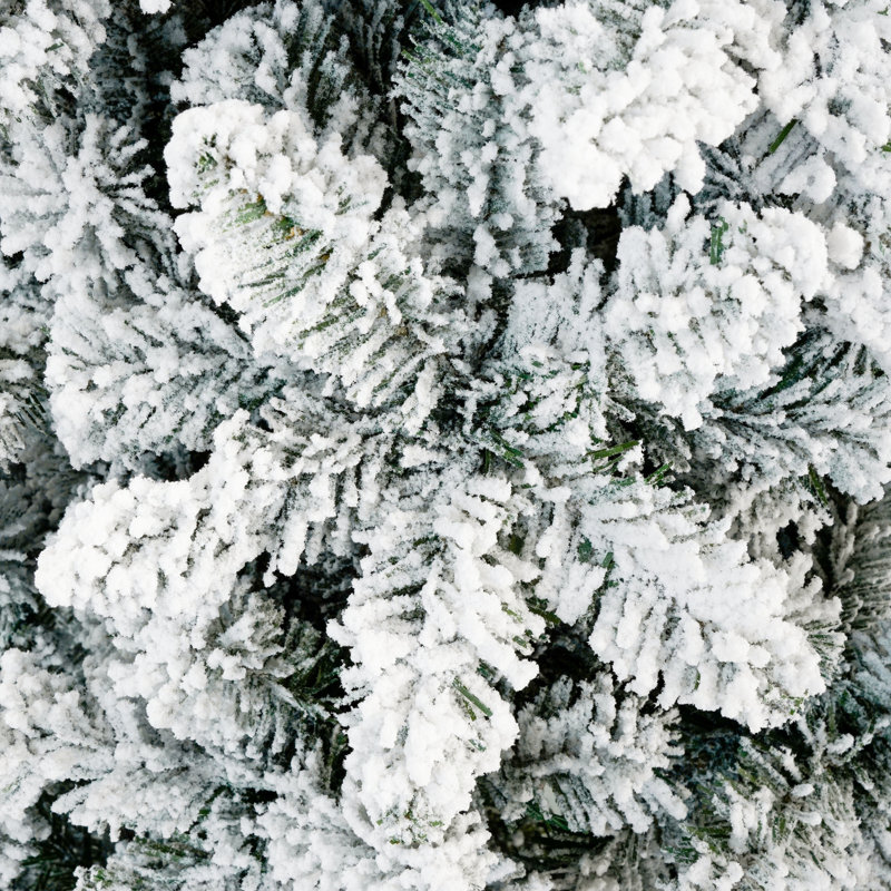 Ensemble 3 pièces d'arbres de Noël artificiels en flocons pré-éclairés - 4 pi, 5 pi et 6 pi avec arbres enneigé des Fêtes avec lumières DEL blanc chaud et embouts en PVC