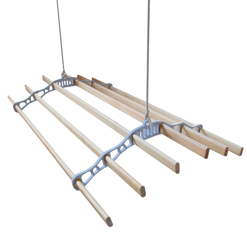 Wood Wall-Mounted Drying Rack, 14cm H x 140cm W x 56cm D