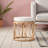 Anila Ottoman Footstool in Natural Rattan & Beige Fabric Upholstered, 17.44" H X 21.55" W X 21.55" D