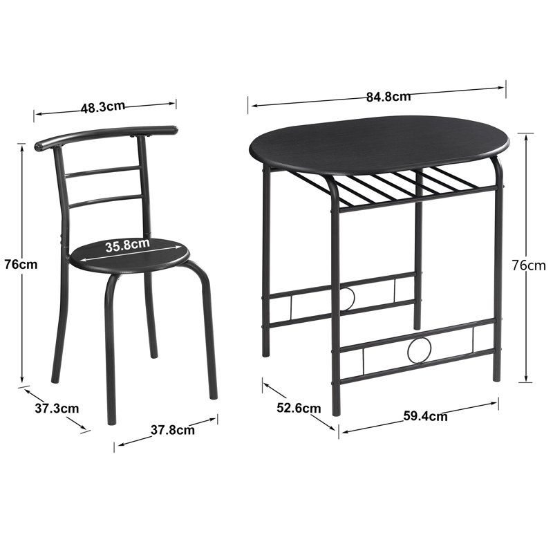 3-Pieces Dining Table Set for 2 Person, Modern Metal & Wood Kitchen Dinner Table with 2 Chairs, Space-Saving Dining Table with Wine Rack for Dining Room, Living Room and Small Spaces