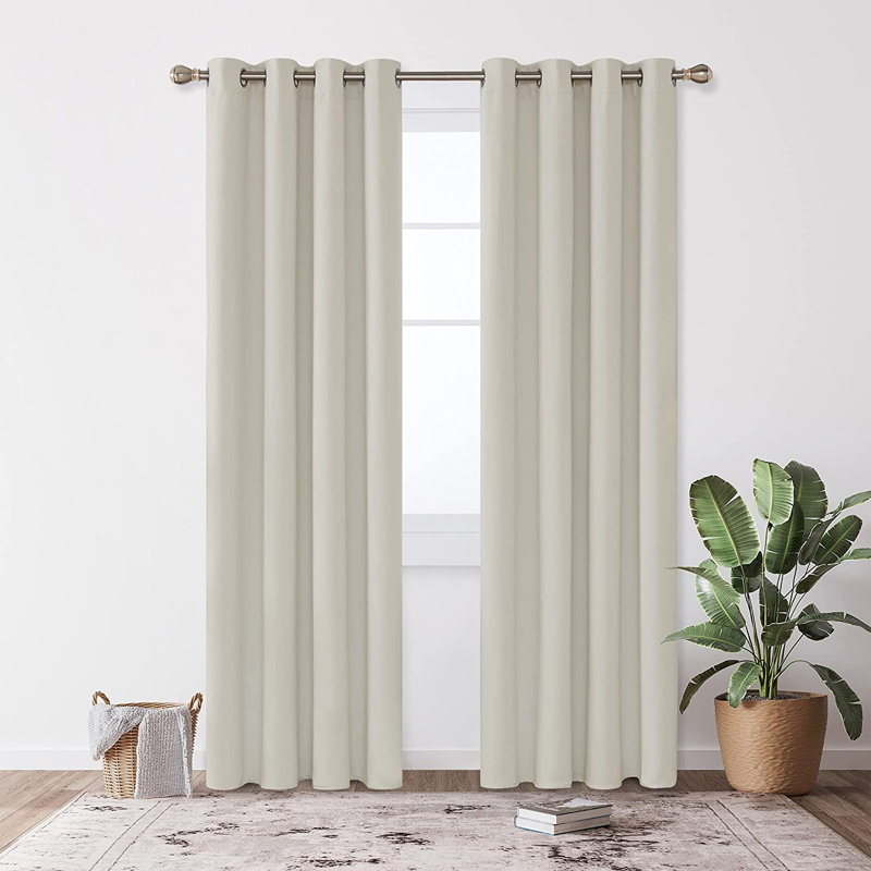 Blackout Curtain Pair, 140 W x 175 D cm, Light Beige