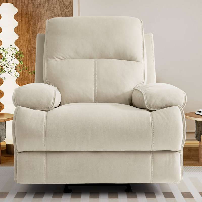 Ryse 36.4" Wide Rocker Recliner Chair, Beige 100% Polyester