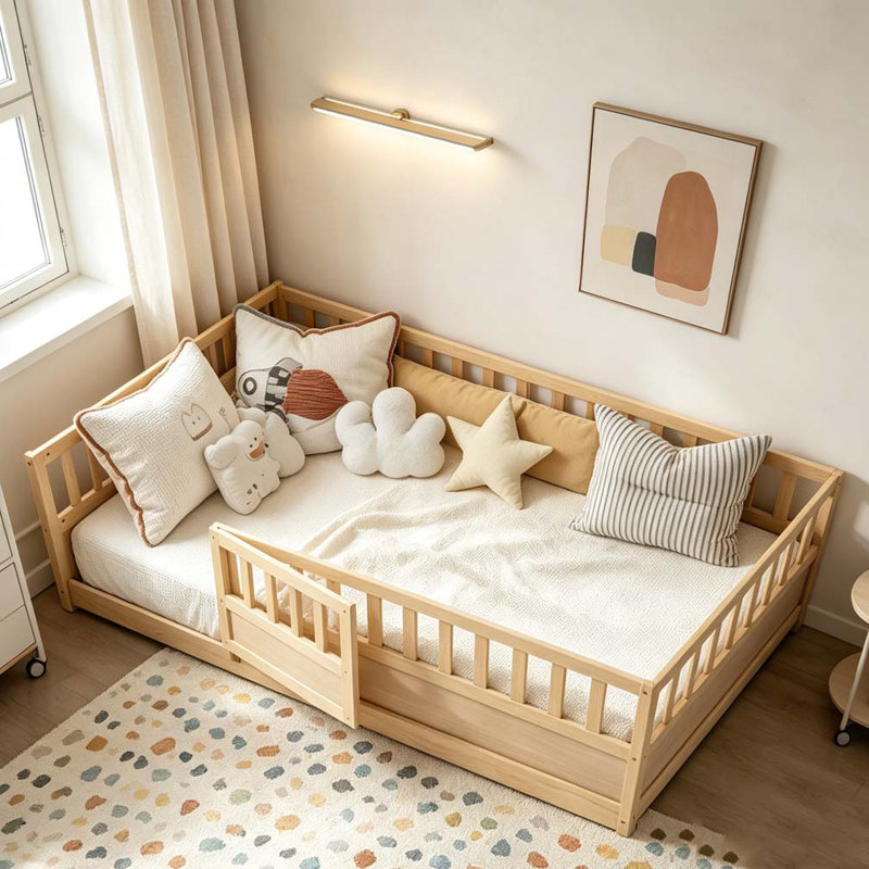 Lit de plancher, structure de lit plateforme en bois à profil bas, aucun sommier tapissier requis, Lit simple