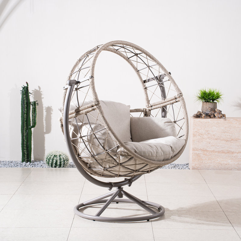 Fauteuil à œufs en fer avec siège rembourré de 8,3 po, base détachable, fauteuil intérieur / extérieur 48,8 po x 35,43 po x 55,9 po