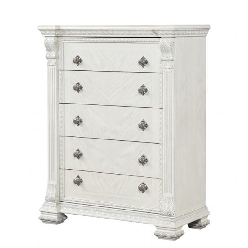 Gittel 5 Drawer Chest, Wire Brushed White