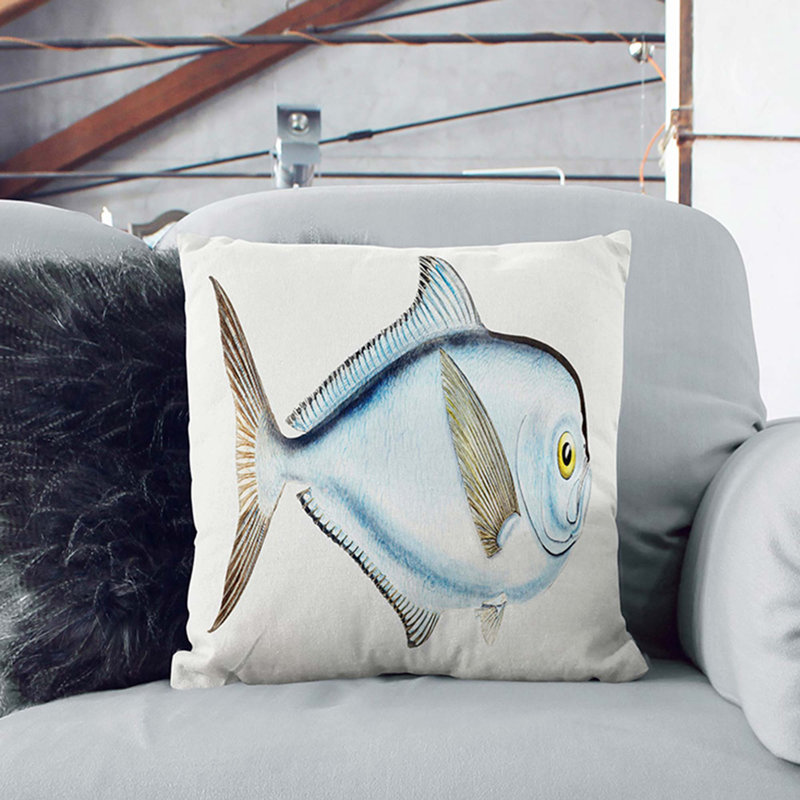 Illustration of a Rays Bream Fish by F.E. Clarke Cushion with Filling, 55cm H x 55cm W x 20cm D, Stone