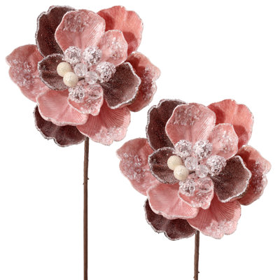 24" Iced With Jewel Encrusted Magnolia Stem
