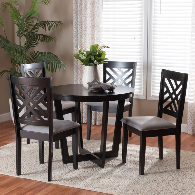Baxton Studio Alena Modern Grey Fabric And Dark Brown Finished Wood 5-Piece Dining Set