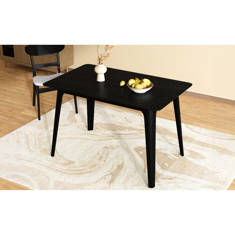 Table de salle à manger rectangulaire noire de style Mid-Century, pieds en bois massif, plateau en faux aspect naturel, hauteur de 29,75 po, capacité de charge de 250 lb, plateau de table en bois d'hévéa à assemblage simple, idéal