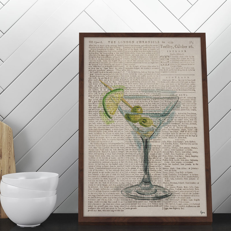« dry martini », reproduction de peinture à l’aquarelle encadrée, H 24 po x l 16 po x P 1,5 po