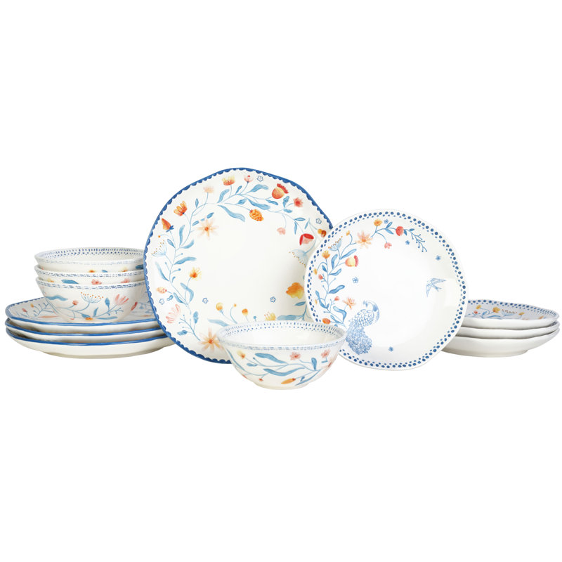 Gracie Floral Ceramic 12-Piece Dinnerware Set, Service for 4