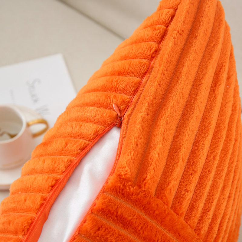 Square Striped Corduroy Soft Flannel Patchwork Pillow Cover, 18"H x 18"W, Burnt Orange