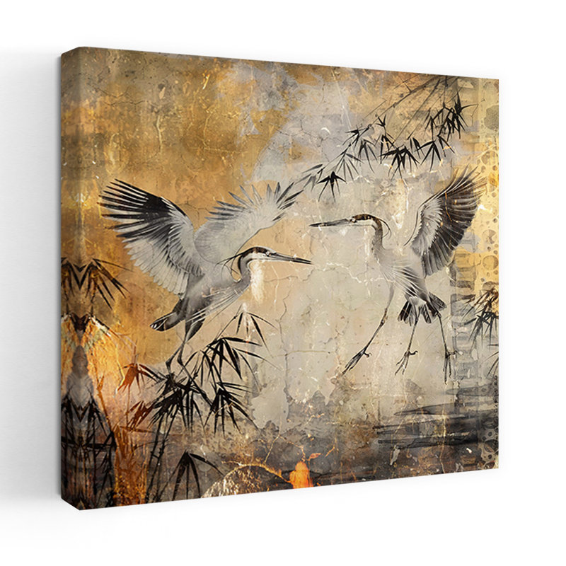 Art contemporain rétro avec colibri rétro, H 18 po x l 18 po