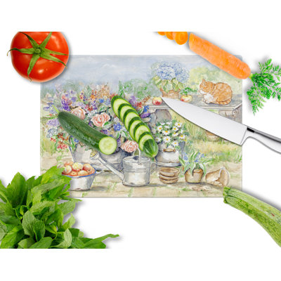 Caroline's Treasures Tempered Glass Patio Bouquet and Cat Cutting Board